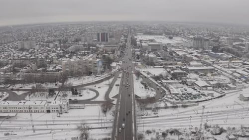 Aerial View Of Traffic On The Central Street Of The City