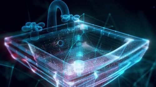 Badezimmerwaschbecken Hologramm Close Up 4k