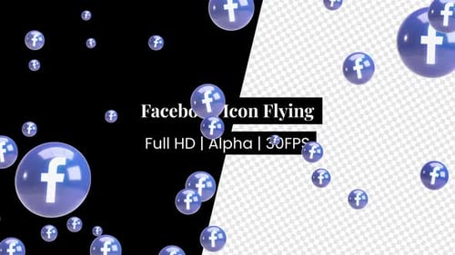 Facebook 3D Icon Logo Flying with Alpha