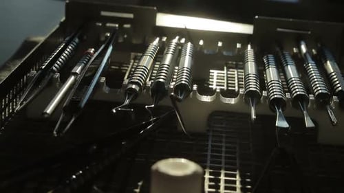 the Dentist's Tool Kit Is in a Special Box in the Sunlight. The Sun Is Reflected on the Edge of the