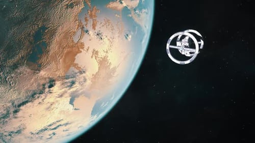 Futuristic Space Station in Orbit of an Exoplanet