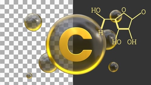 3D Animation of Vitamin C Molecule Chemical Structure | Alpha Channel