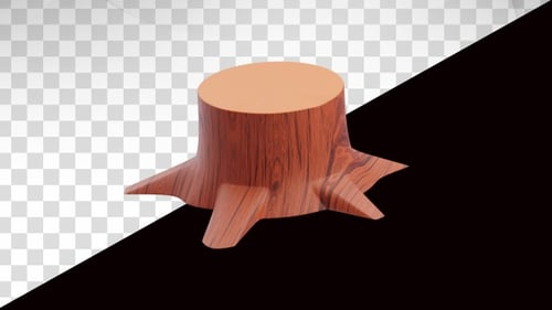 3D-Animation eines hölzernen Baumstumpfes