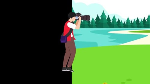 Cartoon Flat Style Drawing Side View Man Photographer