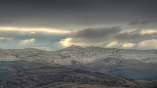 8K First Snow On The Hills Around The Village in Winter