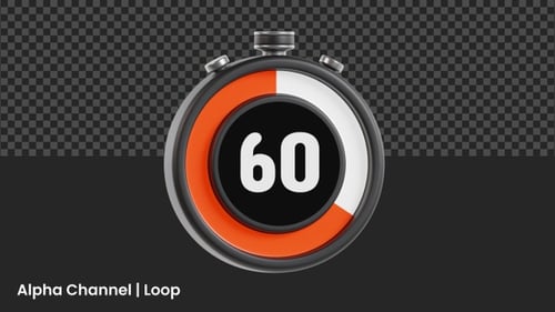3D 60 Seconds Countdown Timer Animation | Alpha Channel