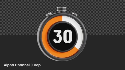 3D 30 Seconds Countdown Timer Animation | Alpha Channel
