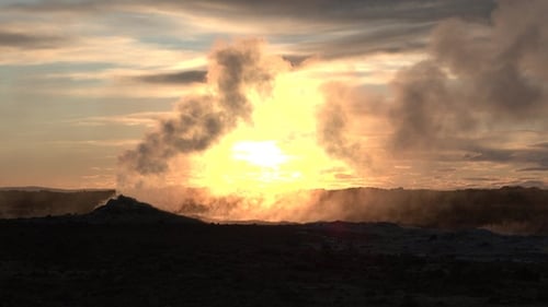 Iceland. Smoking Earth. Landscapes of Iceland. The beauty of Arctic nature. Erupting fumarole.