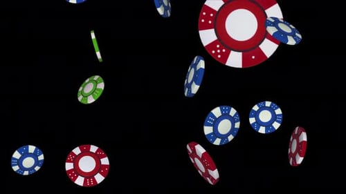 Red and Blue poker chips falling loop animation 4K 3D Alpha Screen loop Animation.