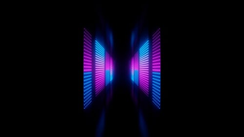 Vertical video blue and purple neon dots equalizer tunnel vj loop animation