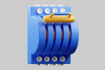 Preview: Front view of a blue rectangular device with a series of circular protrusions.