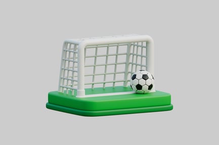 Visualização: Bola e gol de futebol em miniatura