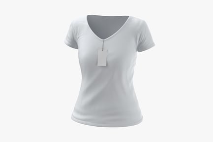 Visualização: Camiseta justa com decote em V e etiqueta