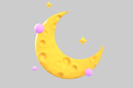 Preview: Crescent moon with stars and spheres.