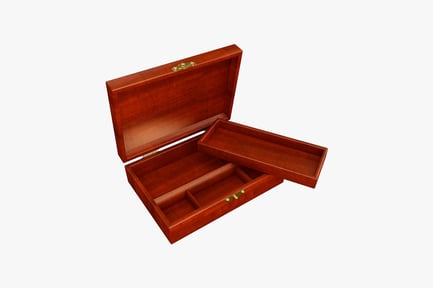 Open wooden jewelry box with two drawers