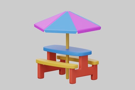 Aperçu: Les enfants jouent à une table de pique-nique et à un parasol