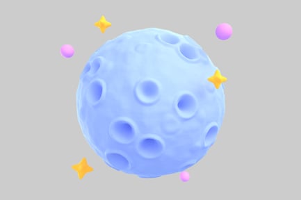 Preview: Blue sphere with crater-like indentations and five smaller objects.