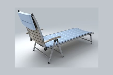 Preview: Wooden lounge chair with curved backrest and cushions