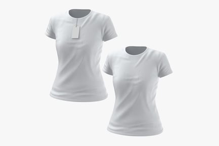 Visualização: Camiseta feminina justa de gola redonda com etiqueta