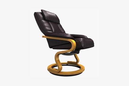 Preview: Recliner with black leather upholstery and curved wooden base