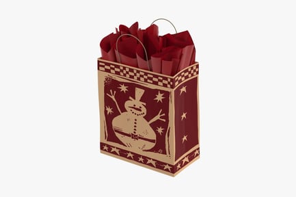 Aperçu: Sac-cadeau des Fêtes avec bonhomme de neige et tissu rouge
