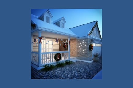 Preview: Decorated two-story house with festive illumination